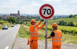Pose de panneaux de signalisation routière à Rodez